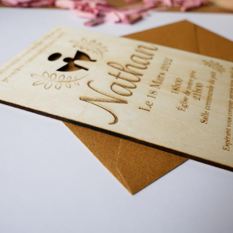 Invitation baptême en bois – Image 3