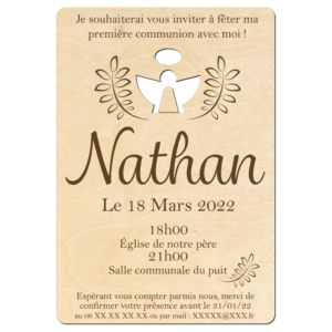 Invitation baptême en bois