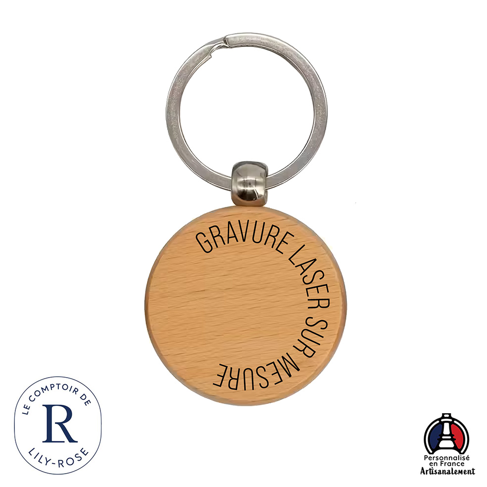 Porte clé bois rond personnalisé gravure laser – Image 3
