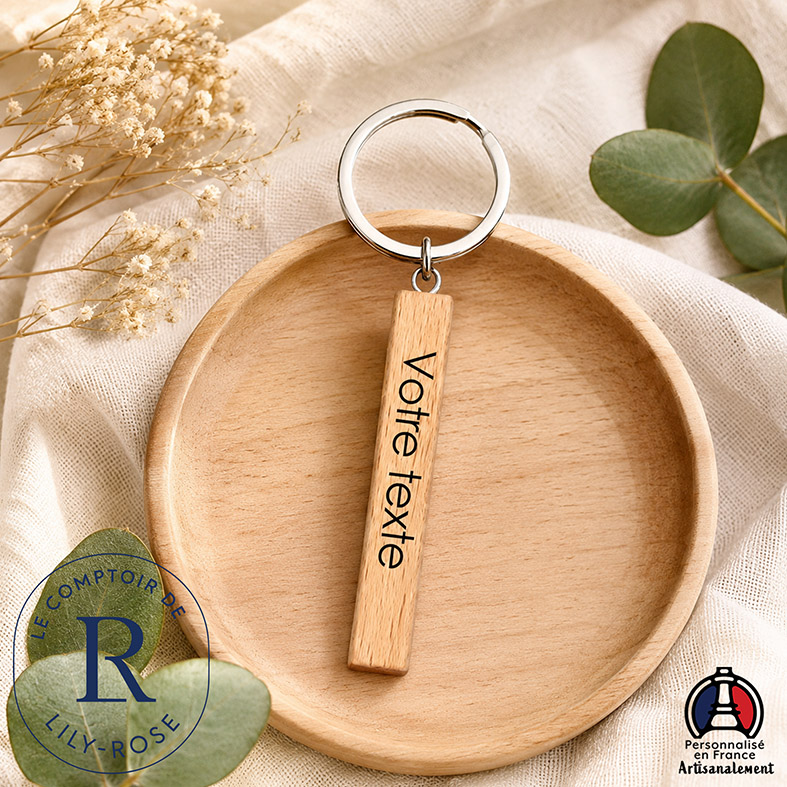 Porte clé bois long personnalisé gravure laser – Image 2