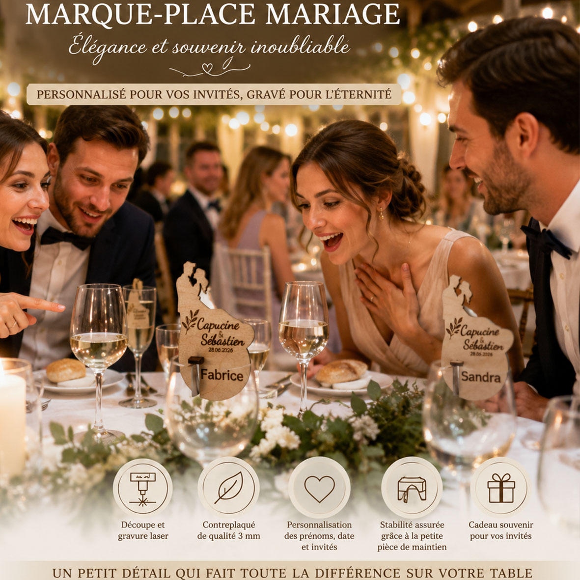 Marque-place mariage personnalisé en bois – Image 4
