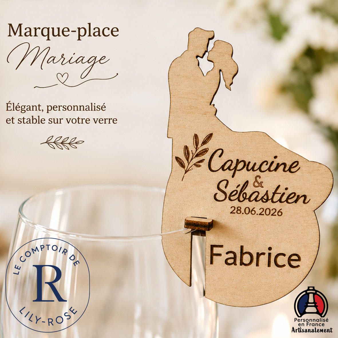 Marque-place mariage personnalisé en bois