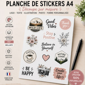 Planche de stickers A4 personnalisés | Découpe sur mesure